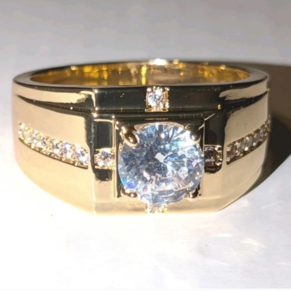 Elgant Round Cut Lab Created 14k Yellow Gold Plated Men's Ring Sz 12